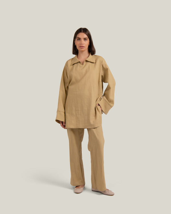 LINEN BLOUSE - TAN