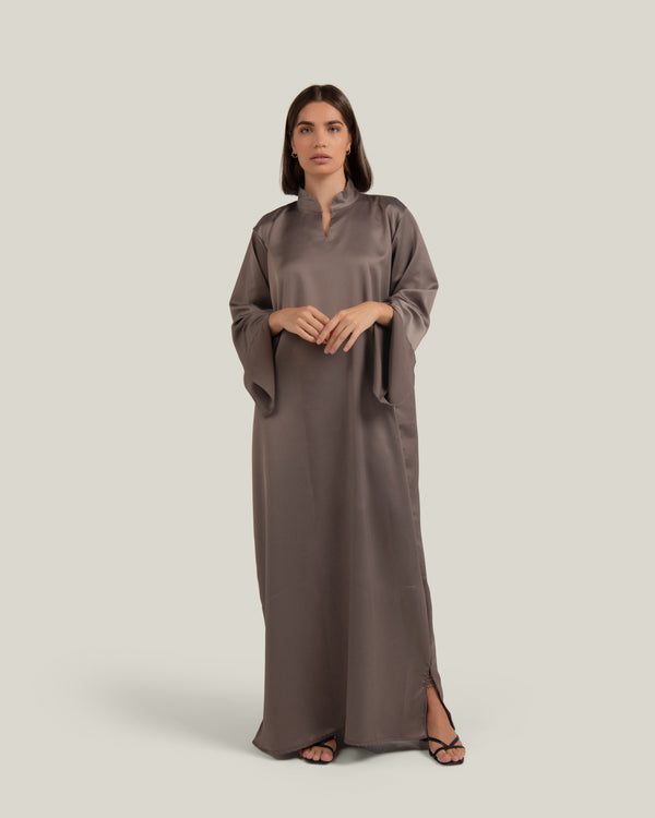 MATTE SATIN DRESS - TAUPE