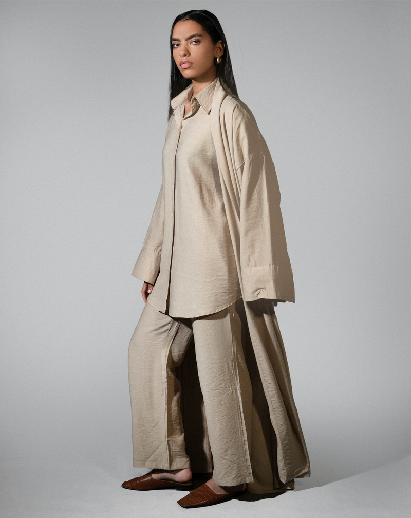 LINEN ABAYA - GREIGE