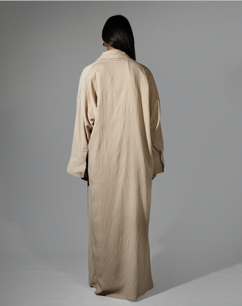 LINEN ABAYA - GREIGE